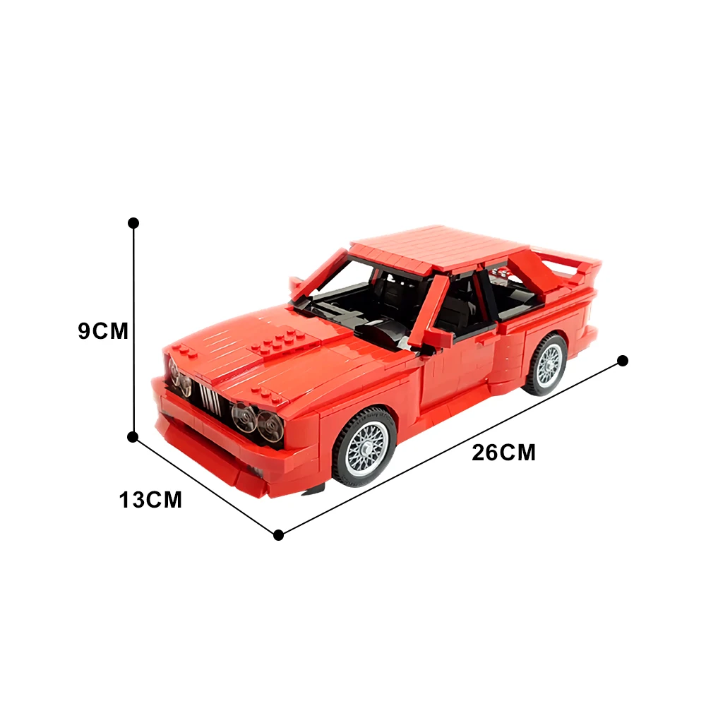 고브릭 MOC 레드 럭셔리카 로고 M3 빌딩 블록 모델, 도시 랠리, 마력 스포츠 레드 M3 자동차 브릭 장난감, 어린이 생일 선물