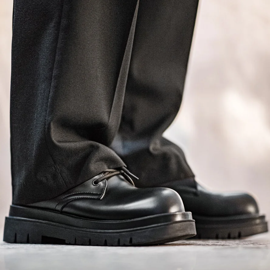 

Maden Men's British Style Genuine Leather Derby Shoes Thick Sole Height-Increasing Black Formal Shoes Work Casual Leather Boots