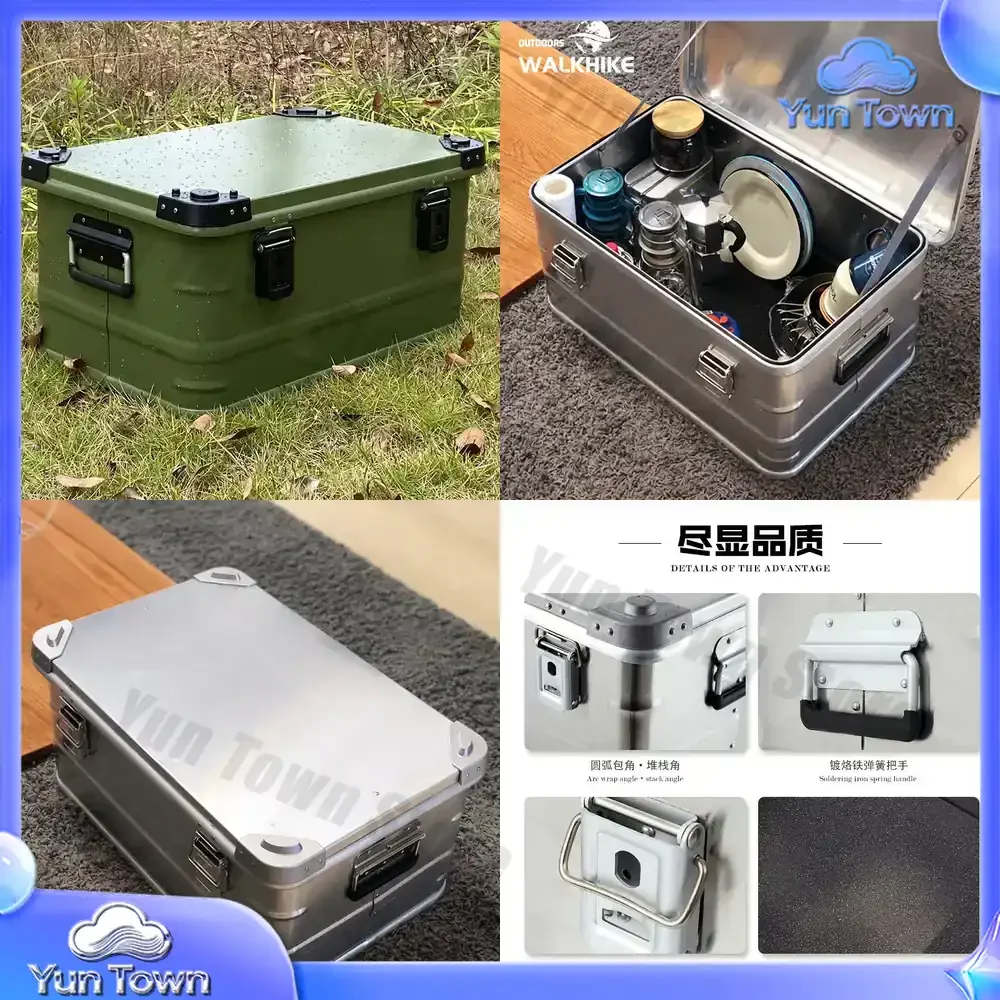 WALKHKE Outdoor Camping Aluminum Alloy Storage Box Multifunctional Storage Box Trunk Travel Metal Storage