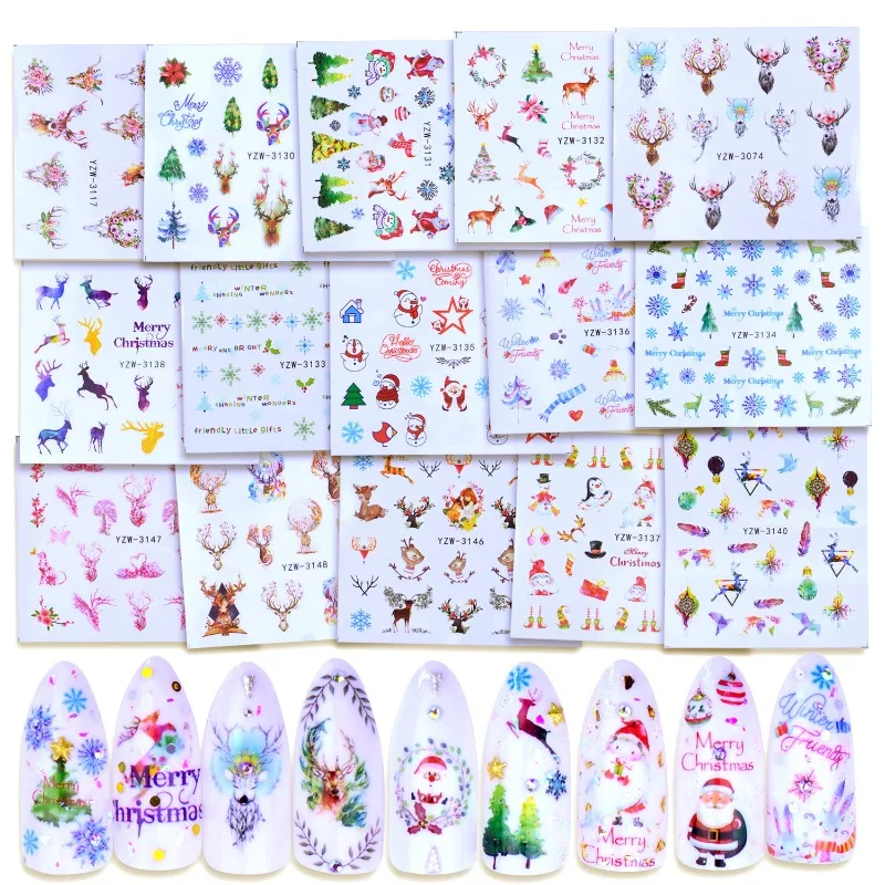 

Nail Watermark Sticker Christmas Halloween Flower Fruit Animal Water Transfer Slider Manicure DIY Nail Decal Decor YZW3071-3185