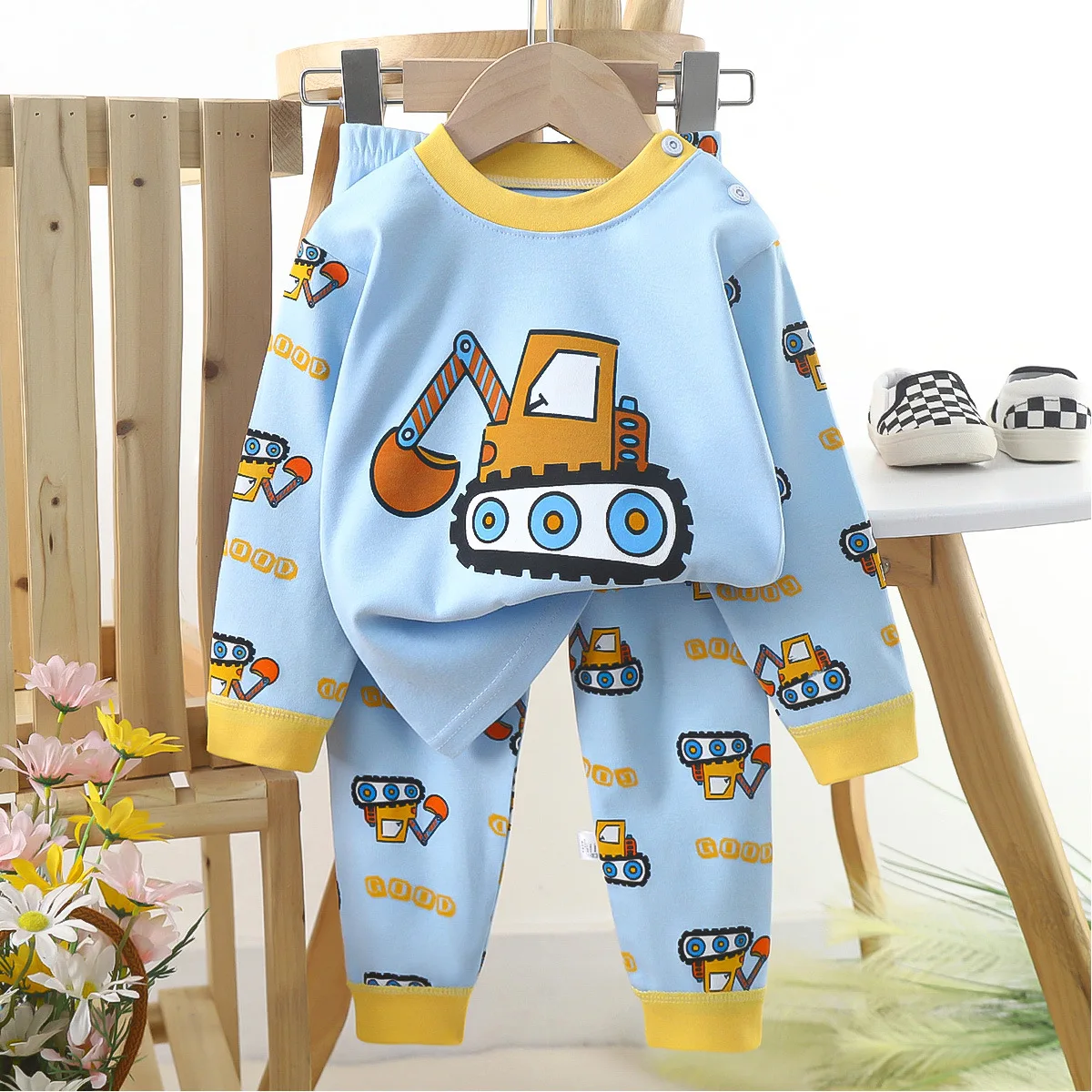 Pijamas informales de algodón cálido para niños, camiseta de manga larga con Oso de dibujos animados, Tops y pantalones, conjuntos de ropa de dormir para bebé, Otoño, nuevo