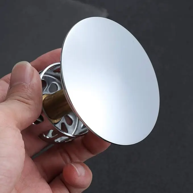 Universal Metal Bathtub Drain Valve Pop-Up Drainer Strainer Plug with Hair Catcher - Waste Stopper Bathroom Accessory