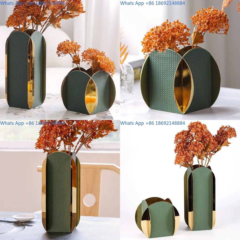 

Modern Minimalist Luxury Metal Leather Vase Decorative Set for Home Office Table Display