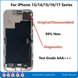 Original Disassembled Official Screen Display with Sensor Flex For iPhone 13mini 14Plus 15 16Pro Max 17Air, Diagnostics,Test AAA