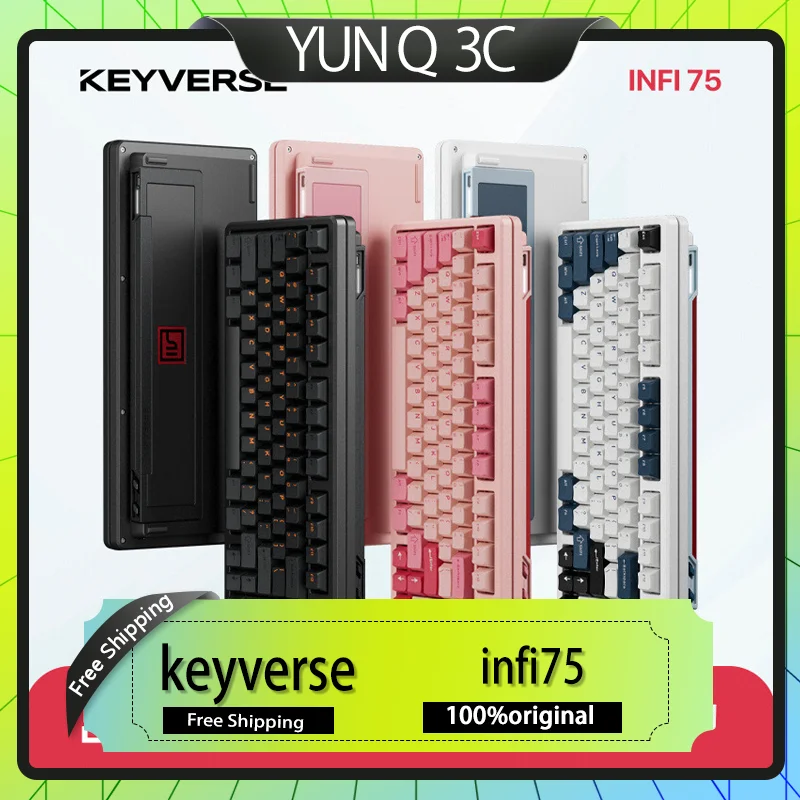 

Беспроводная клавиатура Keyverse infi75 Bluetooth с тремя режимами, индивидуальная структура шлюза RGB, полная клавиша с возможностью горячей замены, клавиатура для киберспортивных игр