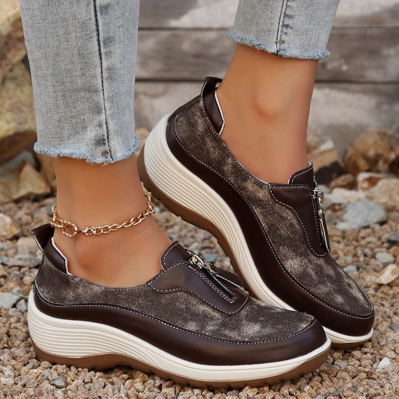 Thick Bottom Round Head Color Matching Waterproof Table All Comfortable Non-slip Breathable Sports Casual Slip-on Women's Shoes