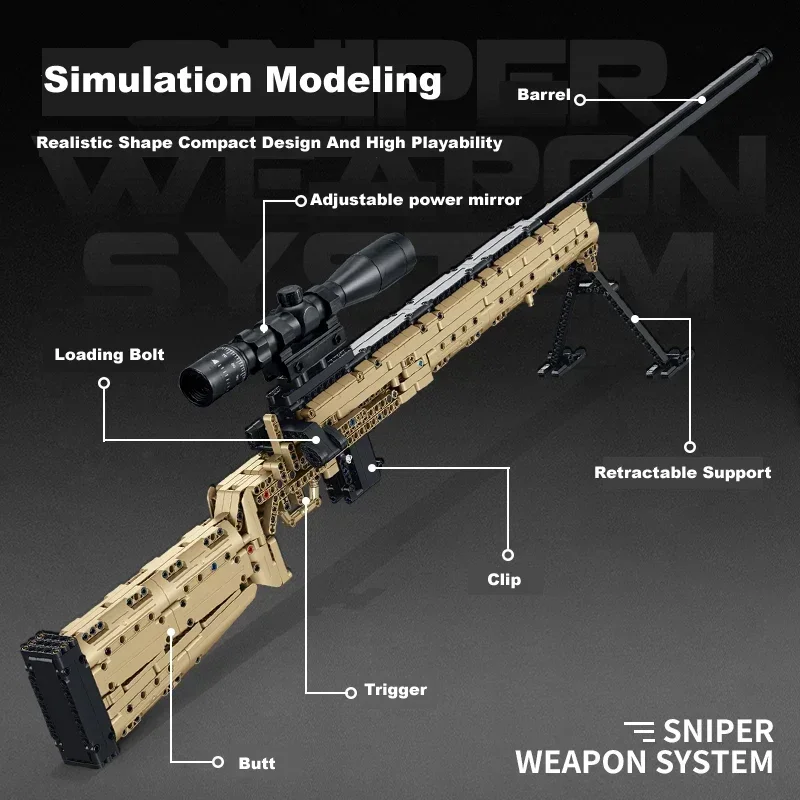 

1086PCS M24 Sniper Rifle Building Blocks WW2 Barrett Military Weapons Series Bricks Set Fire Bullets Gun Toys For Kid Boys Gifts