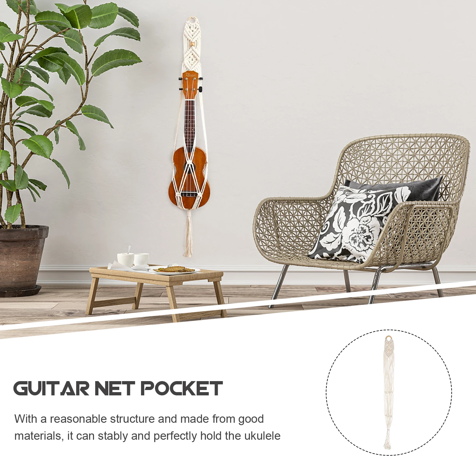 

Guitar Ukulele Cotton Linen White 85cm±3cm Macrame H woven Wall Hanger Instrument Rack Instrument Hanger Woven Basket