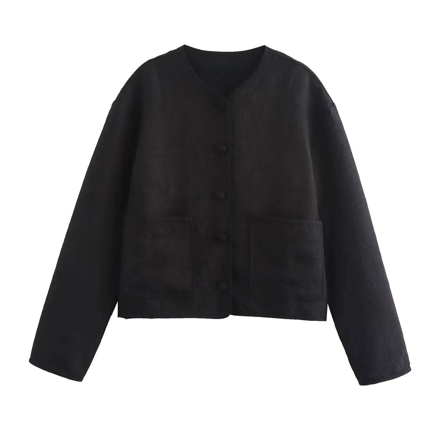 

2025 Autumn New Women's Casual Fashion Simple Versatile Floral Embroidery Round Neck Long Sleeve Short Jacket