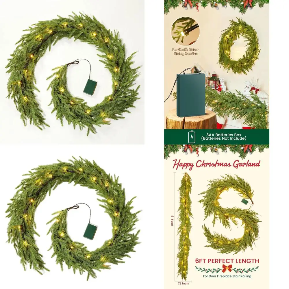 

Гирлянды из норфолкской сосны длиной 6 футов с предустановленными белыми светодиодами на батарейках, идеально подходят для украшения лестниц и стен, для использования внутри и снаружи помещений.