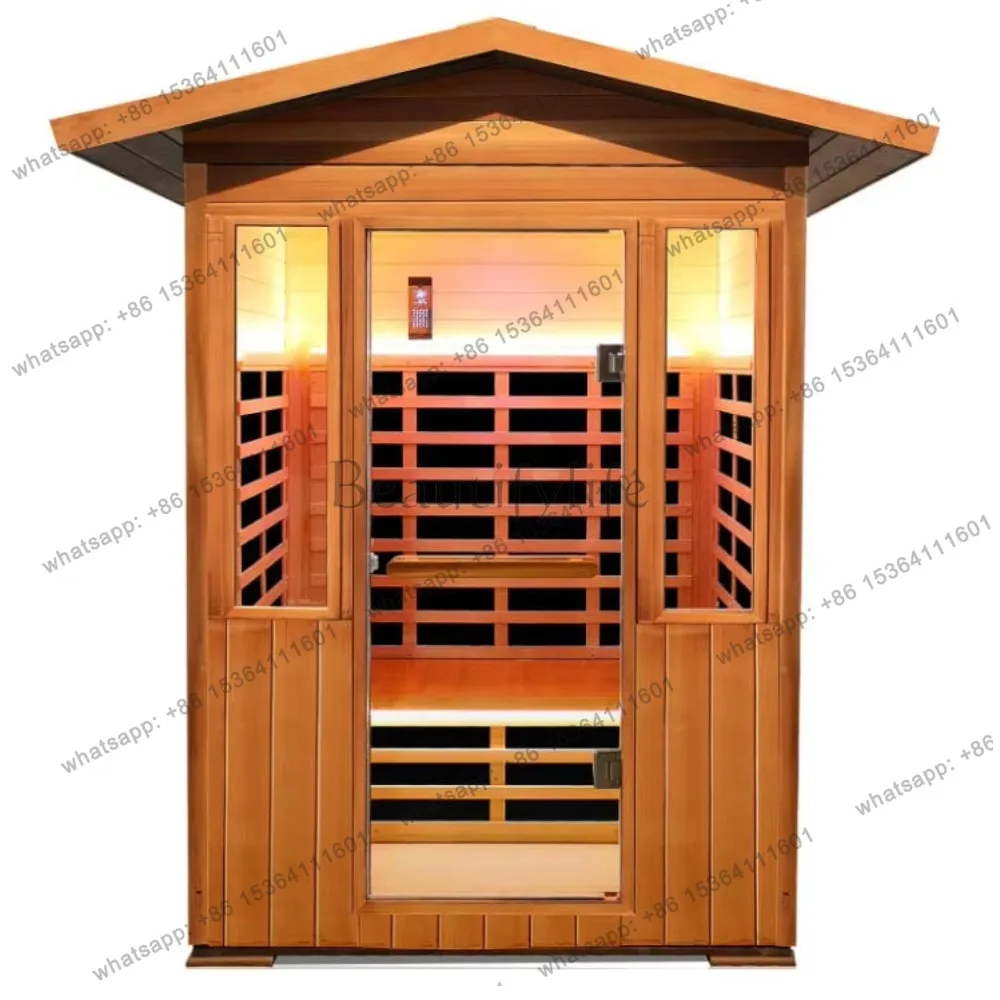 2 Person Far Infrared Sauna Real Wood Red Cedar Outdoor Indoor Steam Room with Control Panel