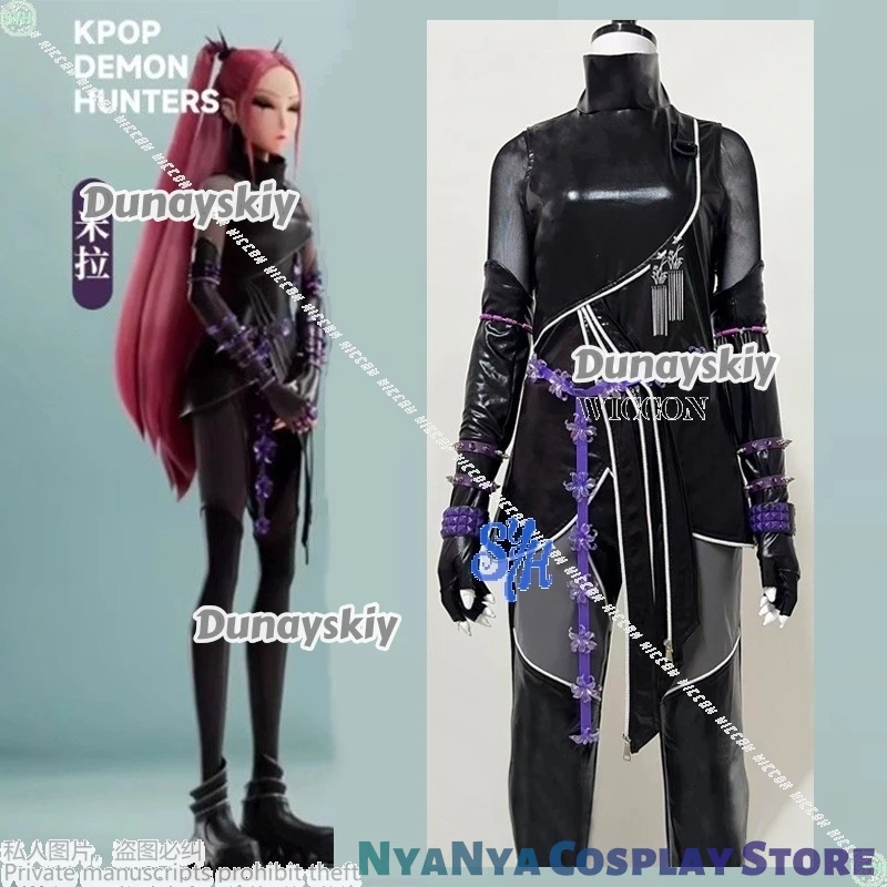 Mira Huntrix Novo ktaAnime Kpop Demon Cosplay Preto Roxo PU Macacão Sexy Jirai Kei Meninas Goth Ninja Lingerie Halloween