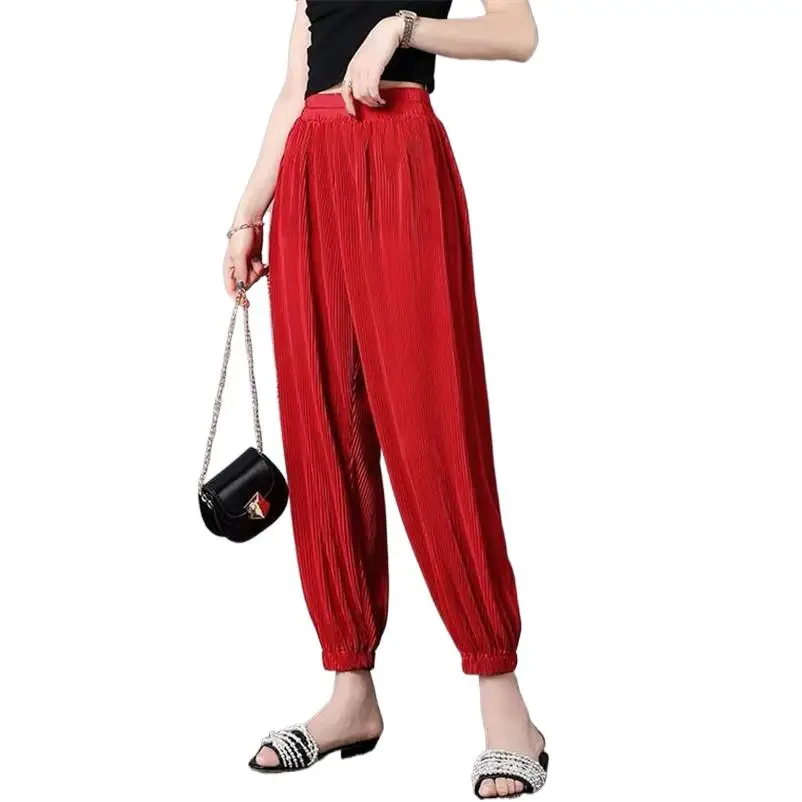 

Summer Women Ankle-Length Pants Grey Khaki Red Candy Color Streetwear Pants Women High Waisted Trousers Plus Size M-6XL 7XL