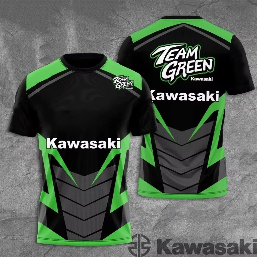 

Kawasaki Racing Team Men T-shirt Summer Short Sleeve 3D Print Women Tee Shirts Motorcycle Sports Children Clothes Tops