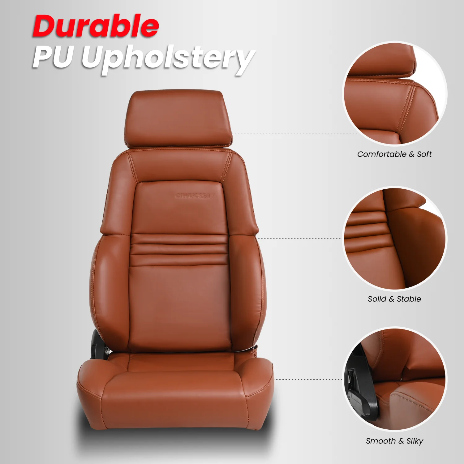 1081B Universal Brown Microfiber Leather Adjustable Racing Car Seats