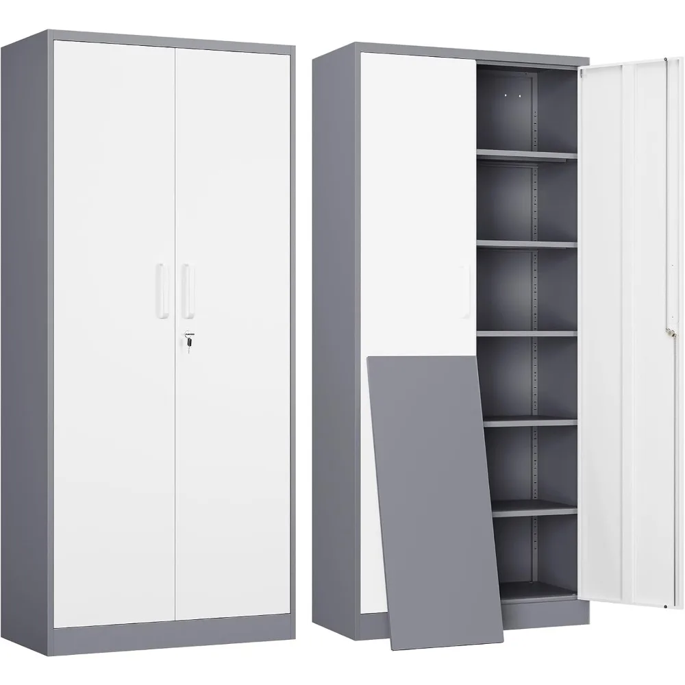 

Metal Garage Storage Cabinet with 2 Doors and 5 Adjustable Shelves - 71" Steel Lockable File Cabinet,Locking Tool Cabinets