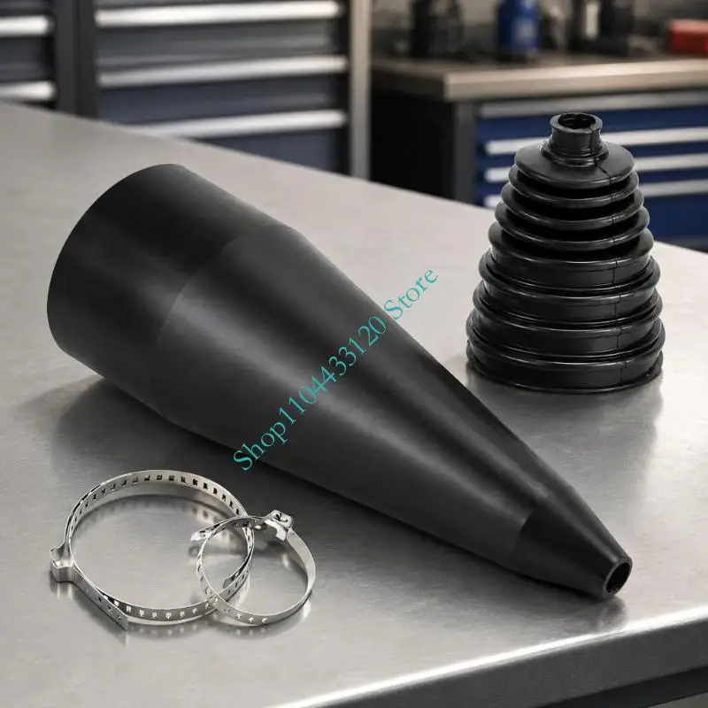 Universal Silicone Driveshaft Joint CV Boot Quick Install Replacement with Guide Cone, Metal Retainers and Black Boot for