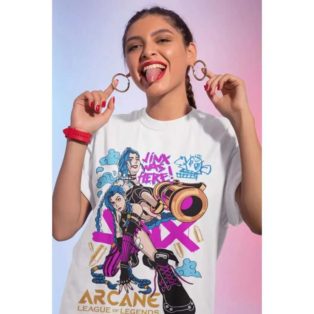 Jinx Arcane T-Shirt Japanese Anime Cartoon Jinx Arcane Graphic T-Shirt All Size Graphic T Shirts  Women Clothing  Gothic