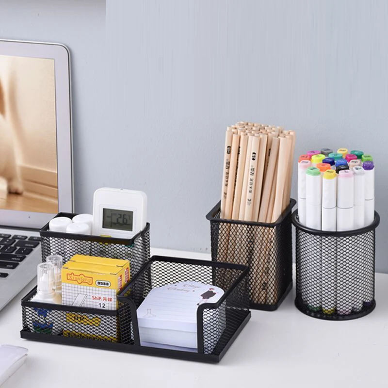 1Pcs Pen Holder Large Capacity Metal Desktop Storage Box for Office and School Supplies