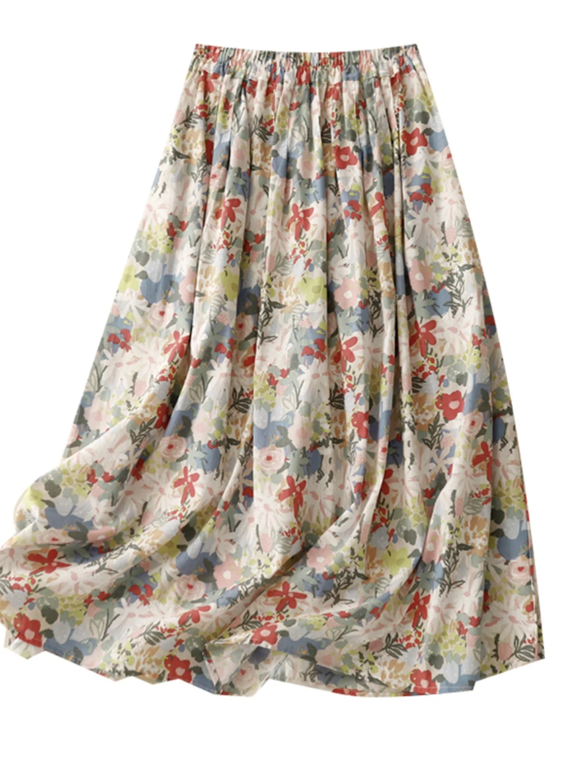 الأزهار طباعة الكتان ألف خط ميدي تنورة المرأة الصيف 2024 جديد ريترو Sle عالية الخصر الأزهار القطن الكتان f-طول تنورة