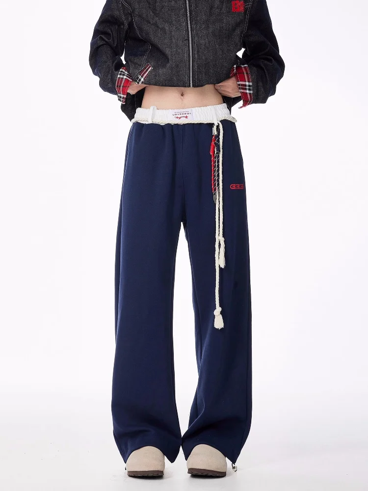 

Мужские спортивные брюки в американском ретро-стиле с цветными вставками, весна-осень, с оригинальным дизайном, прямые, свободного кроя, широкие штанины, расклешенные, длинные