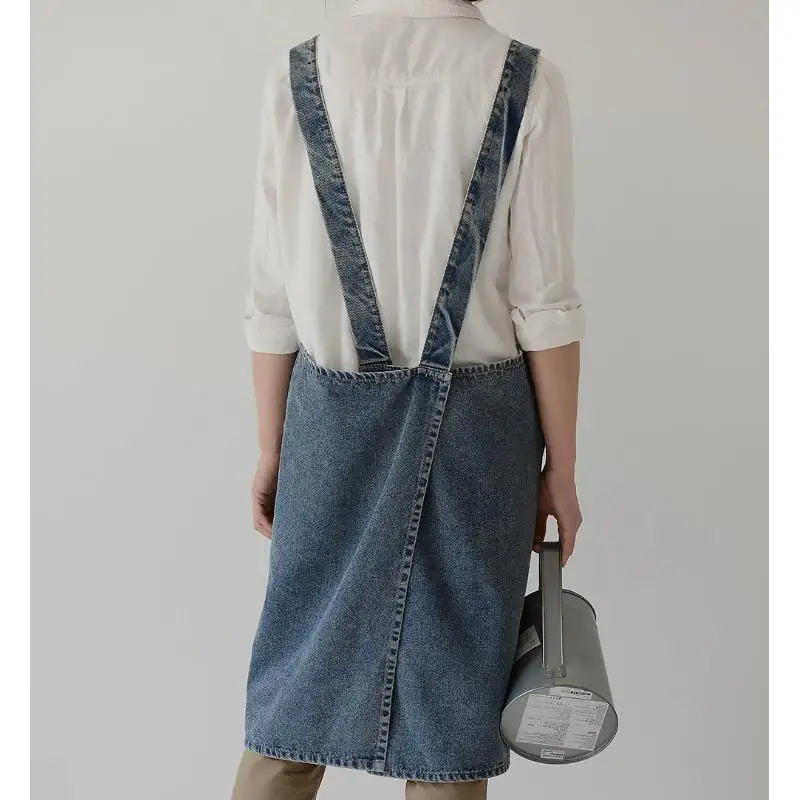 Cotton Canvas Apron Washed Denim Advertising Apron Men Women Home Kitchen Workwear Printed Logo Baking Bakery Clothes Custom