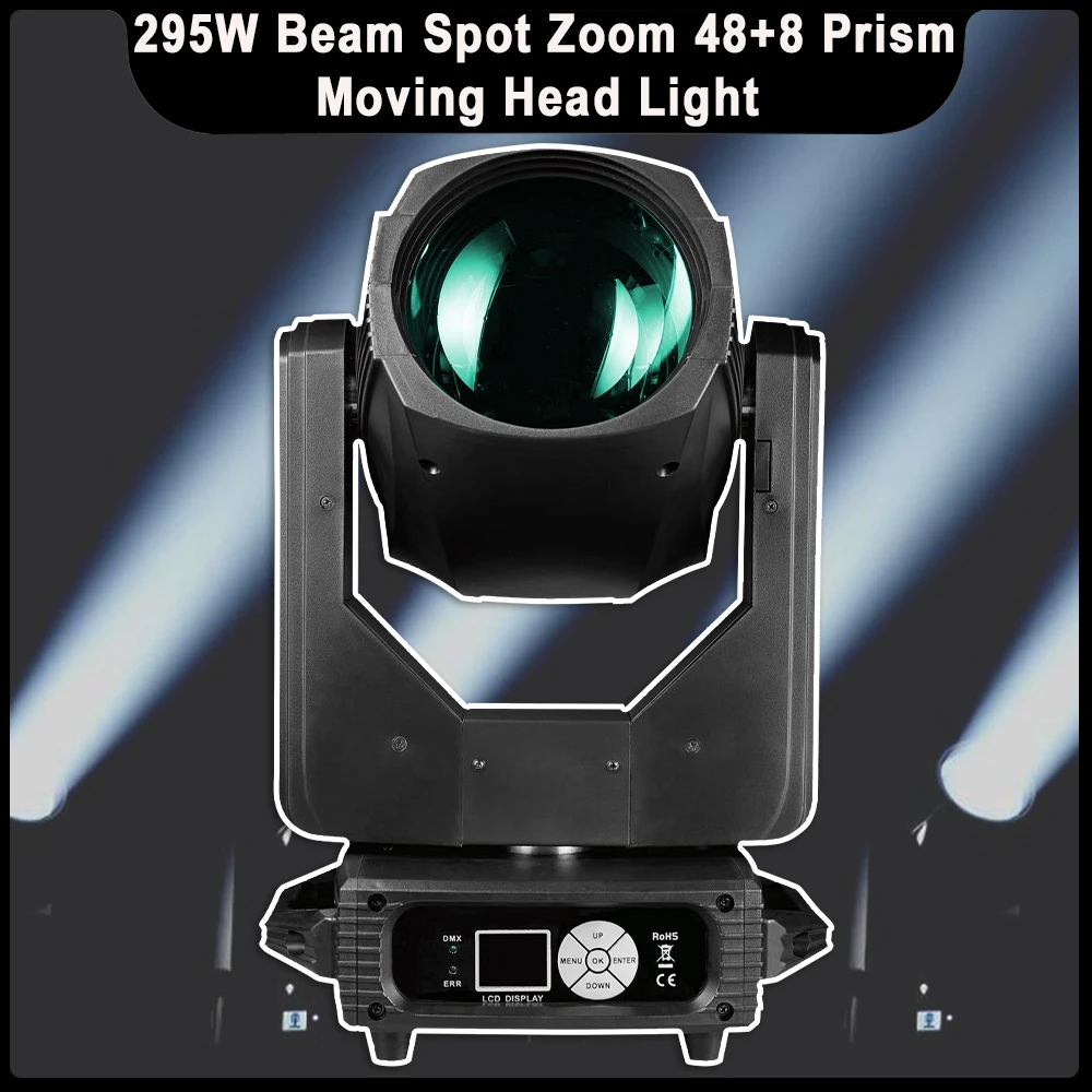 295W Beam Spot Moving Head Light 48+8 Prism Gobo Zoom Rainbow Effect Stage Lights DMX512 DJ Disco Xmas Bar Stage Lighting Effect