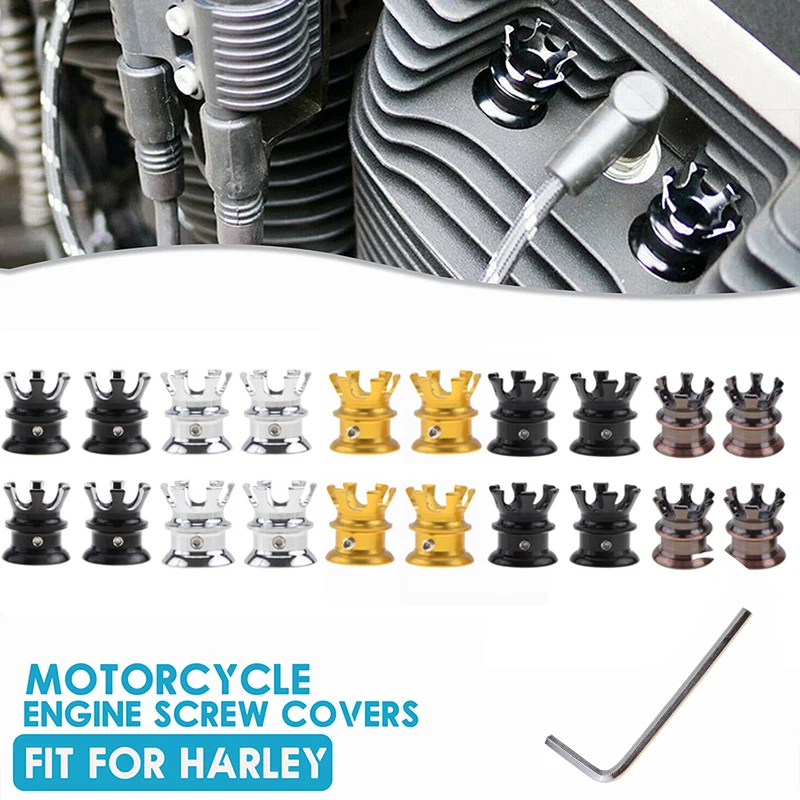 Motorcycle Engine Topper Screw Cover Spark Plug Crown Nut Head Cap Fit For Harley Softail Dyna Sportster XL883 Aluminum 4Pcs