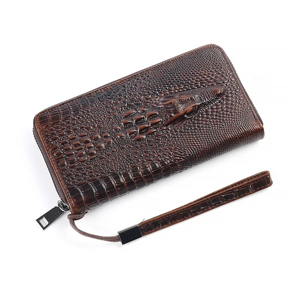 

Luxury Designe Crocodile Mens Long Zip Wallet Leather Lasting Billfold Men's Leather Clutch Purse