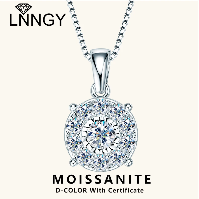 

Lnngy Moissanite Diamond Necklace 925 Sterling Silver 4.5mm&2.5mm Moissnaites Pendant Necklaces For Women Wedding Jewelry Gift