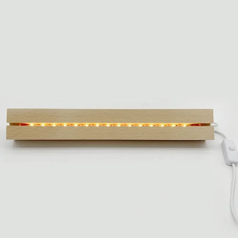 30cm Long Rectangular Wooden Led USB Light Display Base luminous Stand for Acrylic Plexiglass Resin Arts 3D Bedside Table Lamps