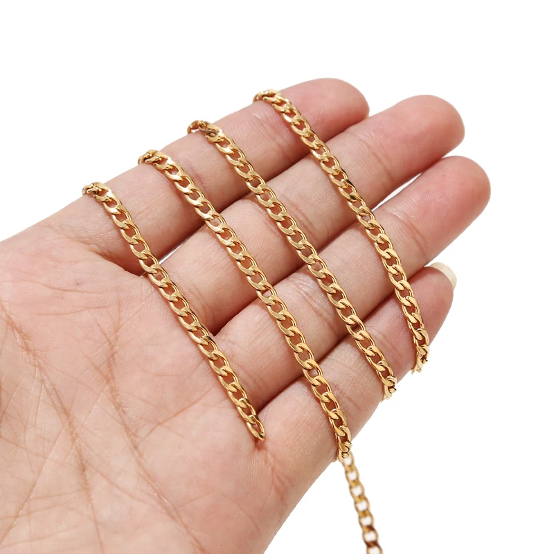 3M الفولاذ المقاوم للصدأ 4 مللي متر كبح سلسلة مسطحة لفة NK 1:1 سلاسل الكوبية ل عقد دي اي واي صنع المجوهرات النتائج لوازم #4