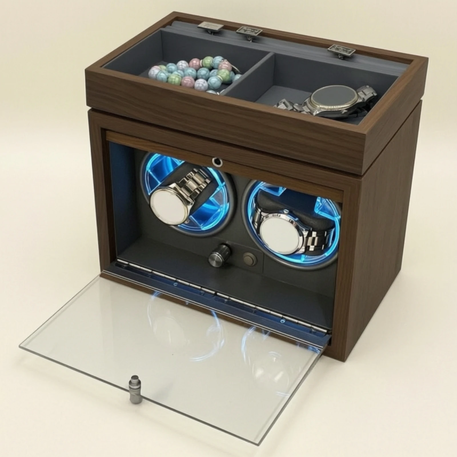 Watch Winder with Storage Tray Vertical Automatic Watch Winder Box Compact Carbon Fiber for Men, Dresser, Nightstand