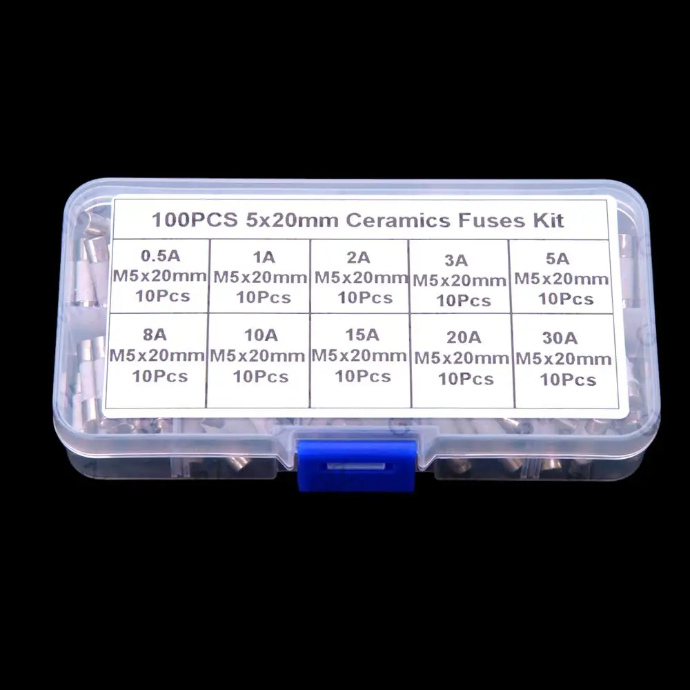 10Values 0.5A -30A 15A 20A 30A ​​100PCS Each 10PCS 5x20MM Ceramic Fuse Tube 250V 0.5A 1A 2A 3A 5A 8A 10A