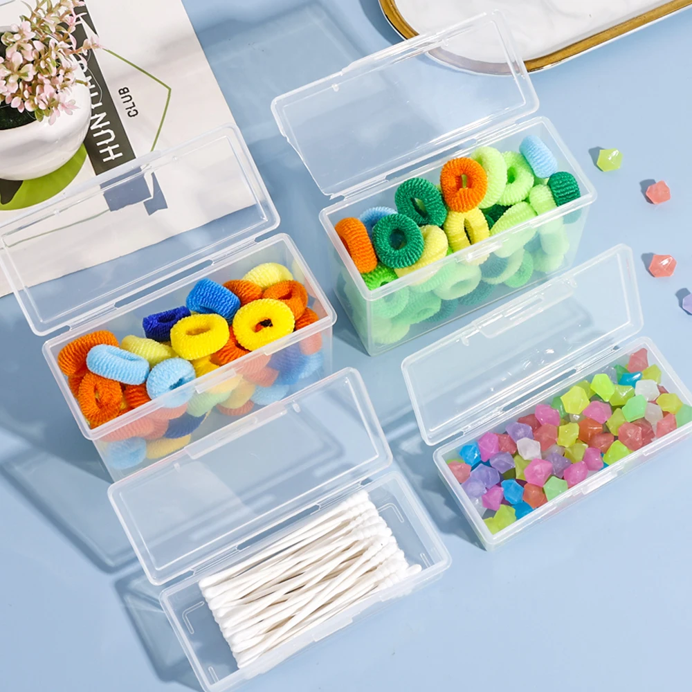 Portable Small Storage Box Clear Rectangular Plastic Collection Case for Jewelry Stationery Headwear Multipurpose Home Organizer