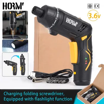 Hormy 3.6v cordless screwdriver DIY repair Mini multi-function flashlight power tools set battery household electric drill