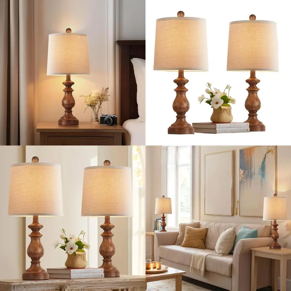 

Пара из 2-х винтажных настольных ламп в деревенском стиле с льняными абажурами для гостиной, спальни и рабочего стола