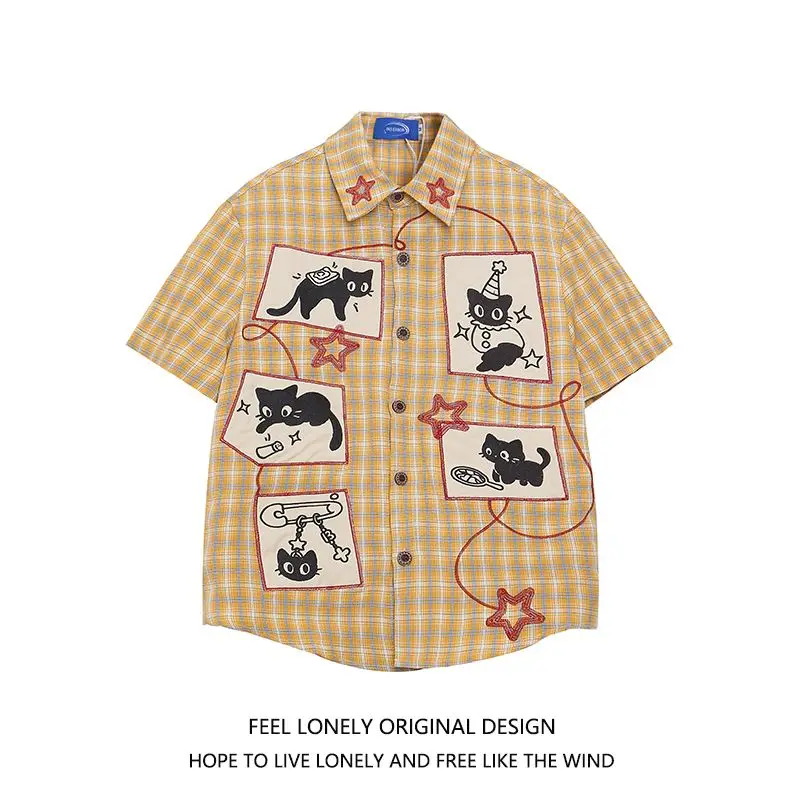 

2025 summer loose American retro short-sleeved shirt men's literary design sense niche