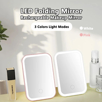 USB Rechargeable Makeup Mirror for Travel 3 Colors Light Modes TDimmable Touch Screen Portable Vanity Mirror LED Folding Mirror