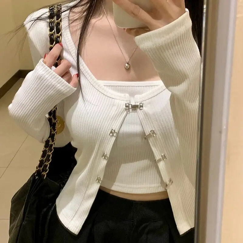 

Женский комплект Dongda Gate: топ-жилет на бретелях и кардиган на пуговицах с длинными рукавами, весна 2026, повседневный, свободный крой, дышащий