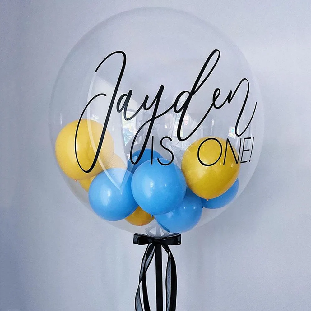 2/1Pc 18/24/36inch Niestandardowa naklejka z imieniem Spersonalizowane naklejki z balonami bąbelkowymi na wesele Urodziny Baby Shower Party Dekoracje