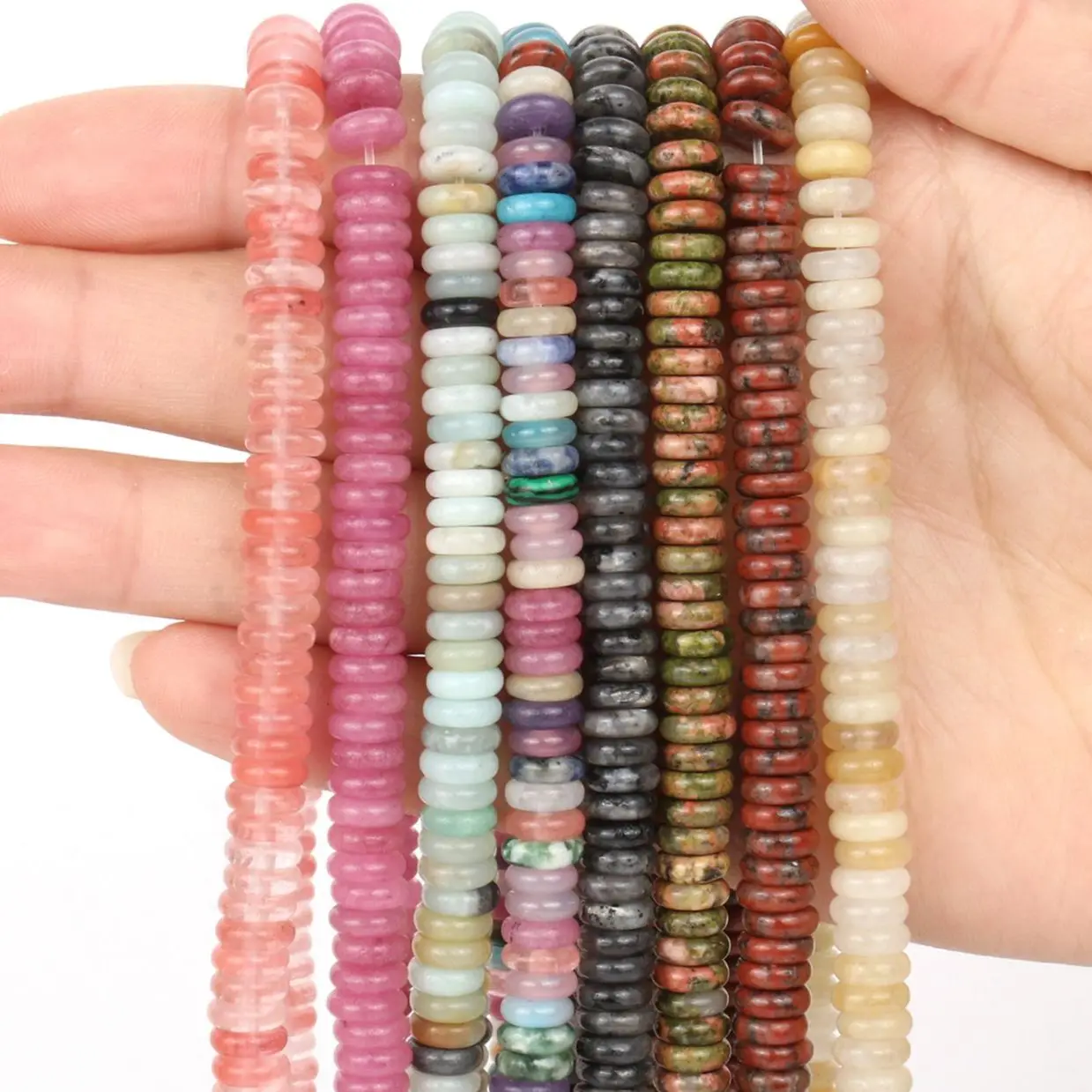 Natural Oval Abacus Shape Agates Jade Stone Spacer Loose Beads For Jewelry Making DIY Bracelets Necklace Accessories 6x2mm