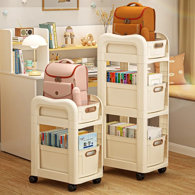 

Student schoolbag shelf, book stationery, storage artifact, multi-functional movable table side trolley