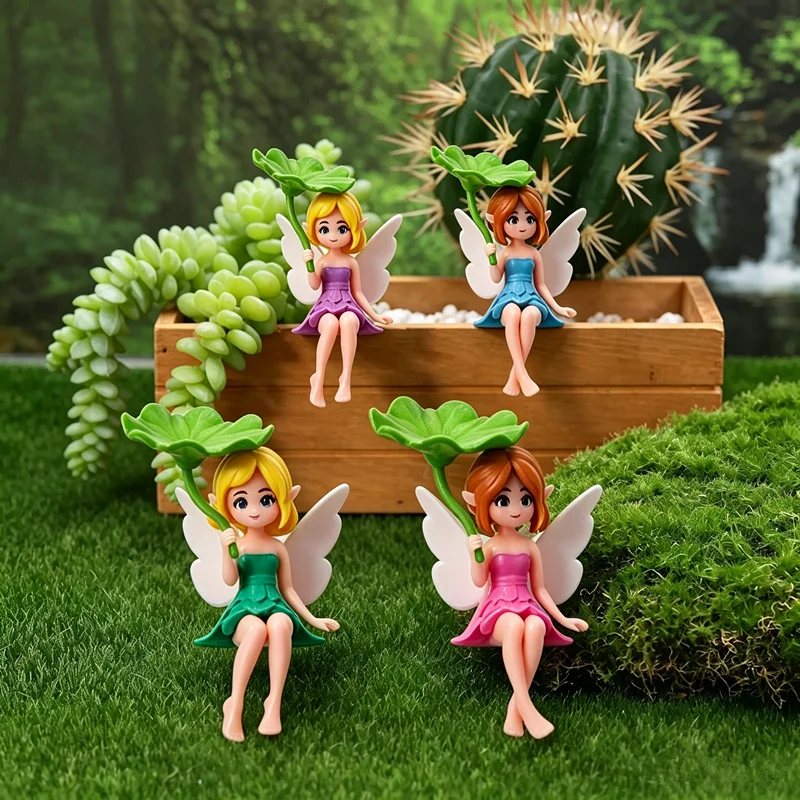 4 Stück Miniatur-Feenfiguren, handbemalte kleine Blumenfeen mit Flügeln für Gartendekoration, Tortendekoration & Landschaftsgestaltung