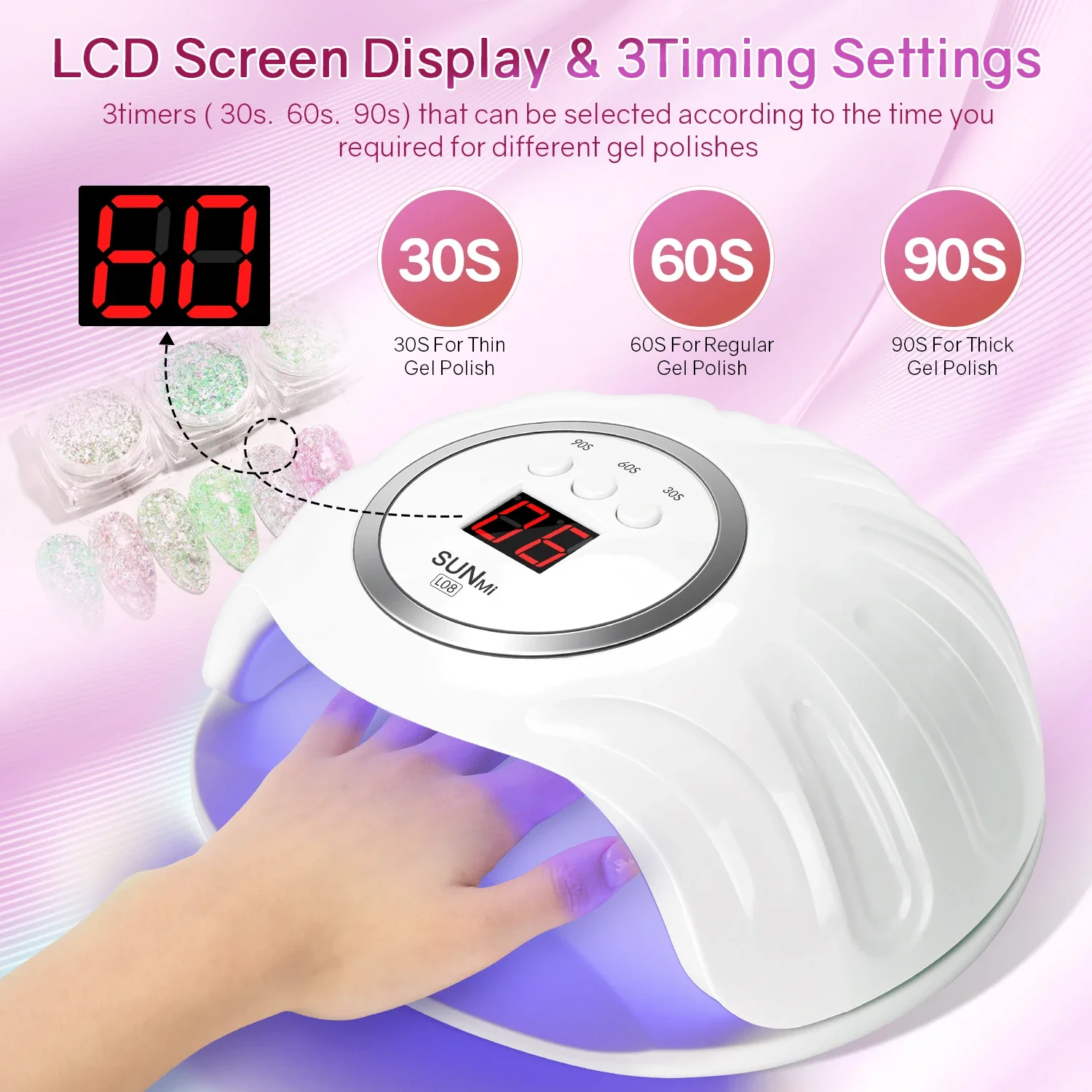 LED Nail Lamp 72W for Gel Nails Fast Curing Dryer with 24 LEDS 3 Timers Professional UV Light for Home Salon Nail Art Tools