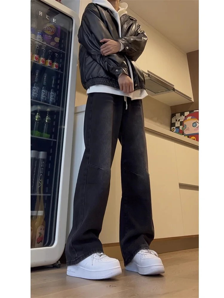 

Мужские джинсы Bla ey с широкими штанинами, свободного кроя, прямые, в стиле High Street, модные повседневные джинсы-трубы из денима для весны и осени