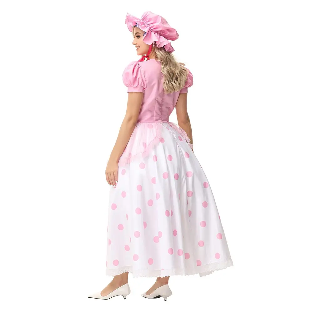 Bo Peep Cosplay Kostuum Vrouwen Meisjes Jurk Hoed Outfits Halloween Carnaval Feest Vermomming Pak