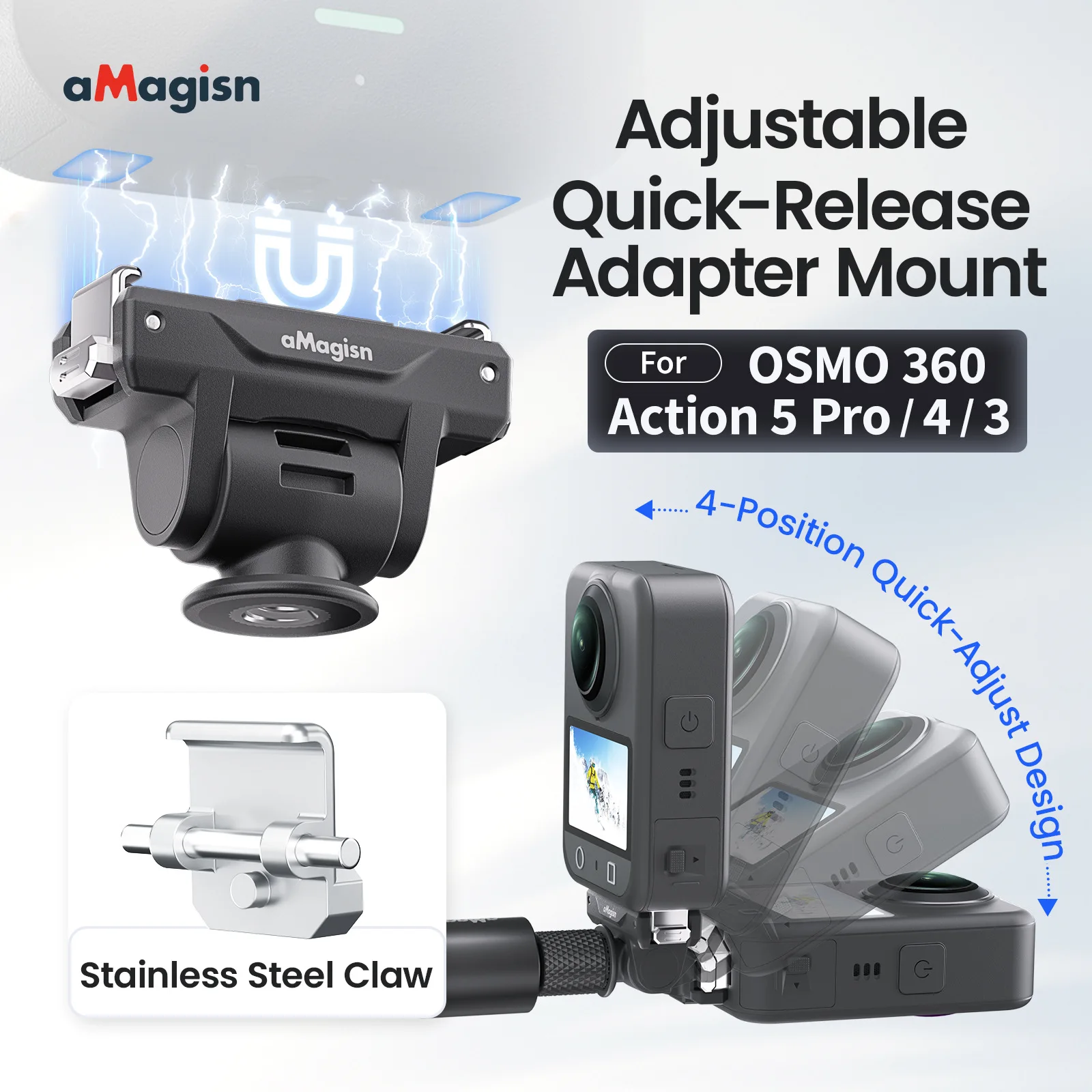 

Magnetic Quick Release Mount for DJI Osmo Action 5 Pro/4/3, Adjustable Adapter with 1/4 Screw & Stainless Steel Buckle