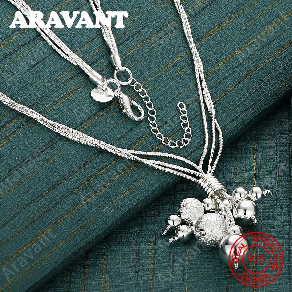 925 Sterling Silver Polished Frosted Bead Three-Snake Chain Everyday Accessory For Women - Simple And Elegant Jewelry