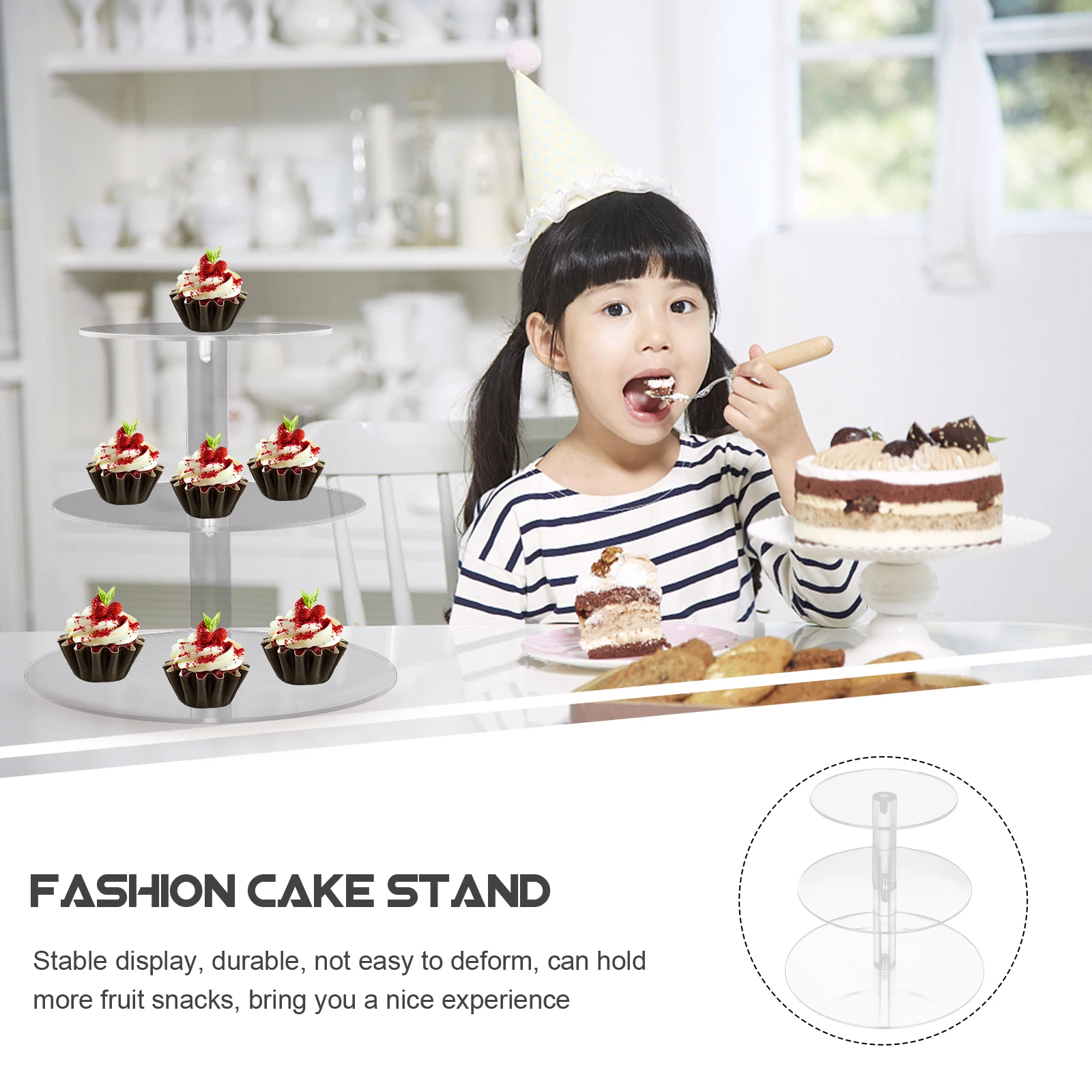 

3 Tier Acrylic Cake Stand Display Dessert Serving Tray Cupcake Holder Transparent Tower Shape Tiered Food Rack Storage Platter